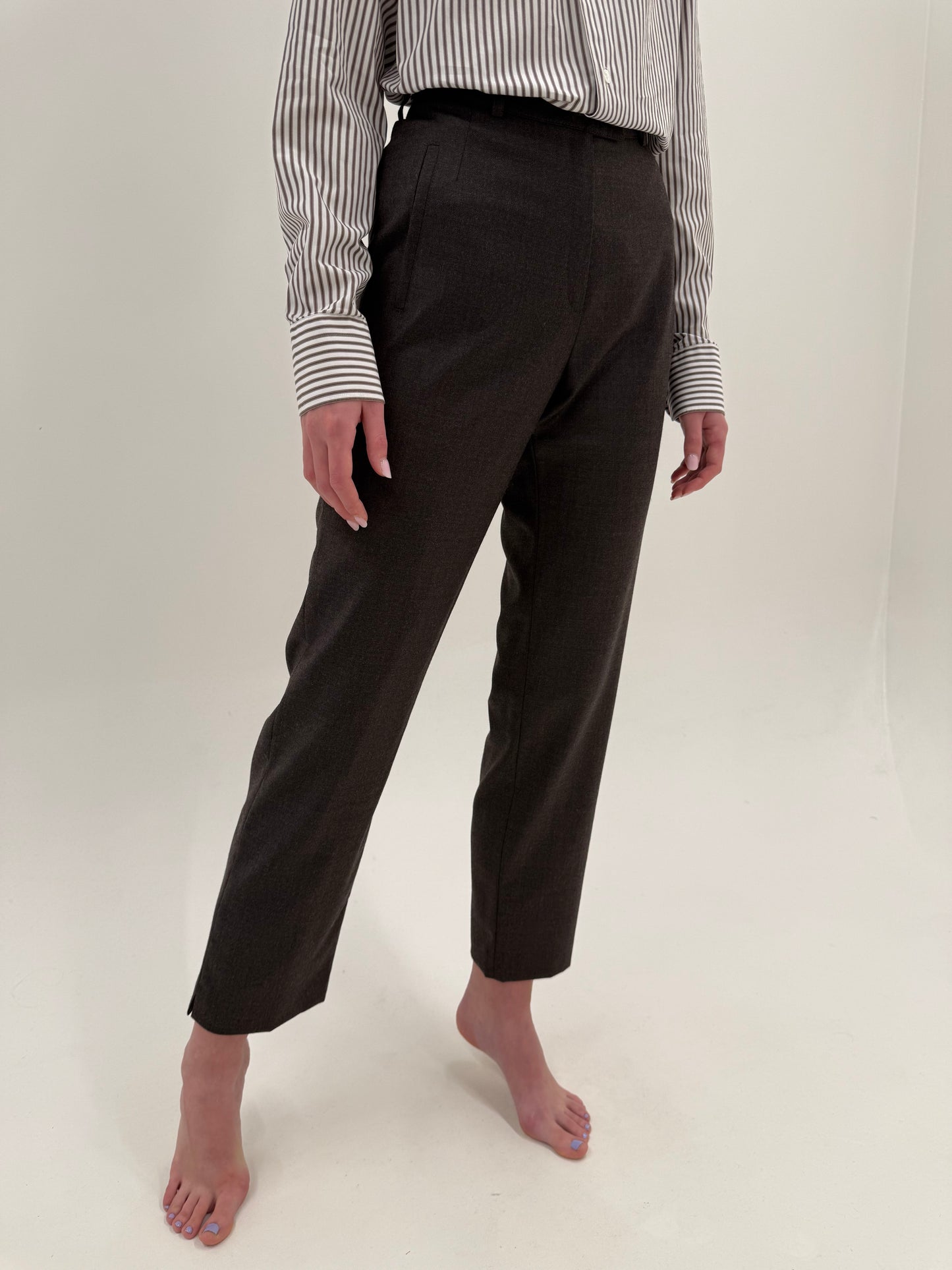 Pantaloni taupe brown din stofă plină de lana confort în croi clasic