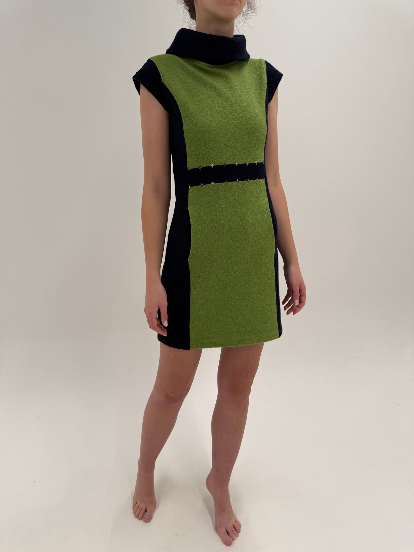 Rochie Escada gama Laurel colorblock din boiled wool extrafin în stil anii 60