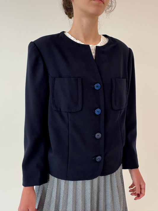 Sacou vintage petite Navy în stil Chanel din lana extrafina
