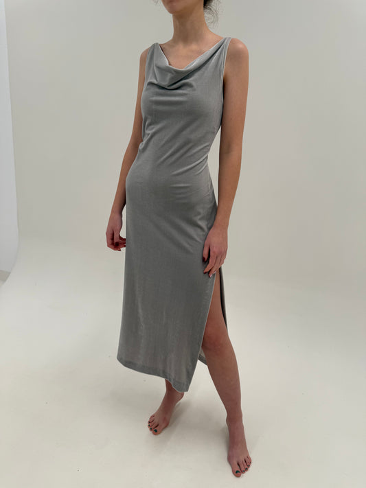 Slip dress maxi italiană silver gray quiet sexy sfârșit de ani 90