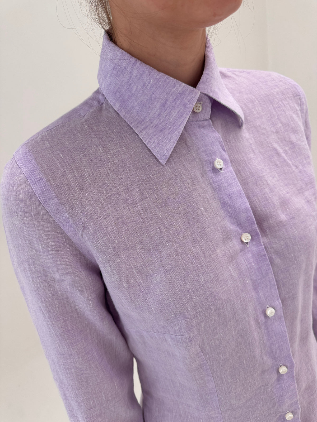 Cămașa de brand luxury italian din in excepțional lavender lucrată manual