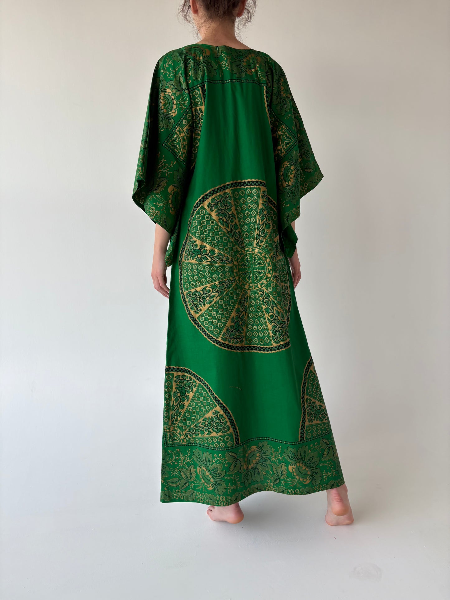 Kaftan maxi tall excepțional verde tare din pânză de bumbac