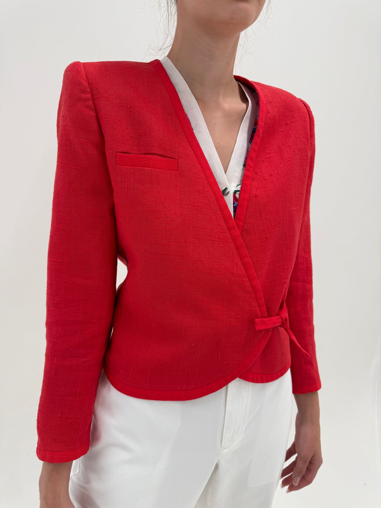Sacou Valentino vintage din pânză structurată de in cherry red