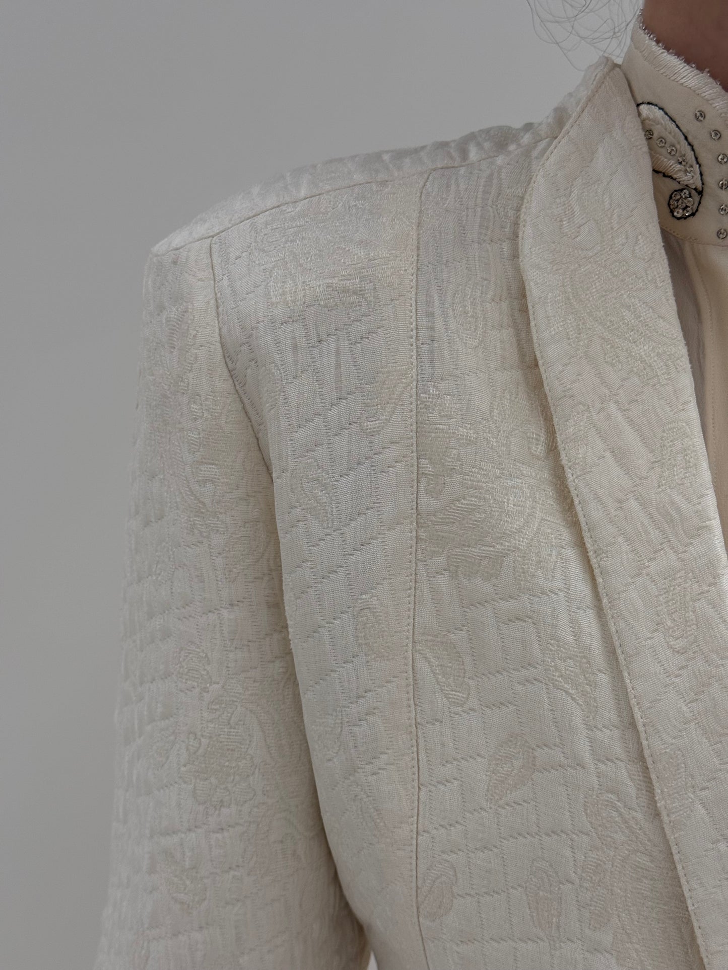 Deux piece old vintage anii 80 în stil Dior New Look din jacquard cu lana