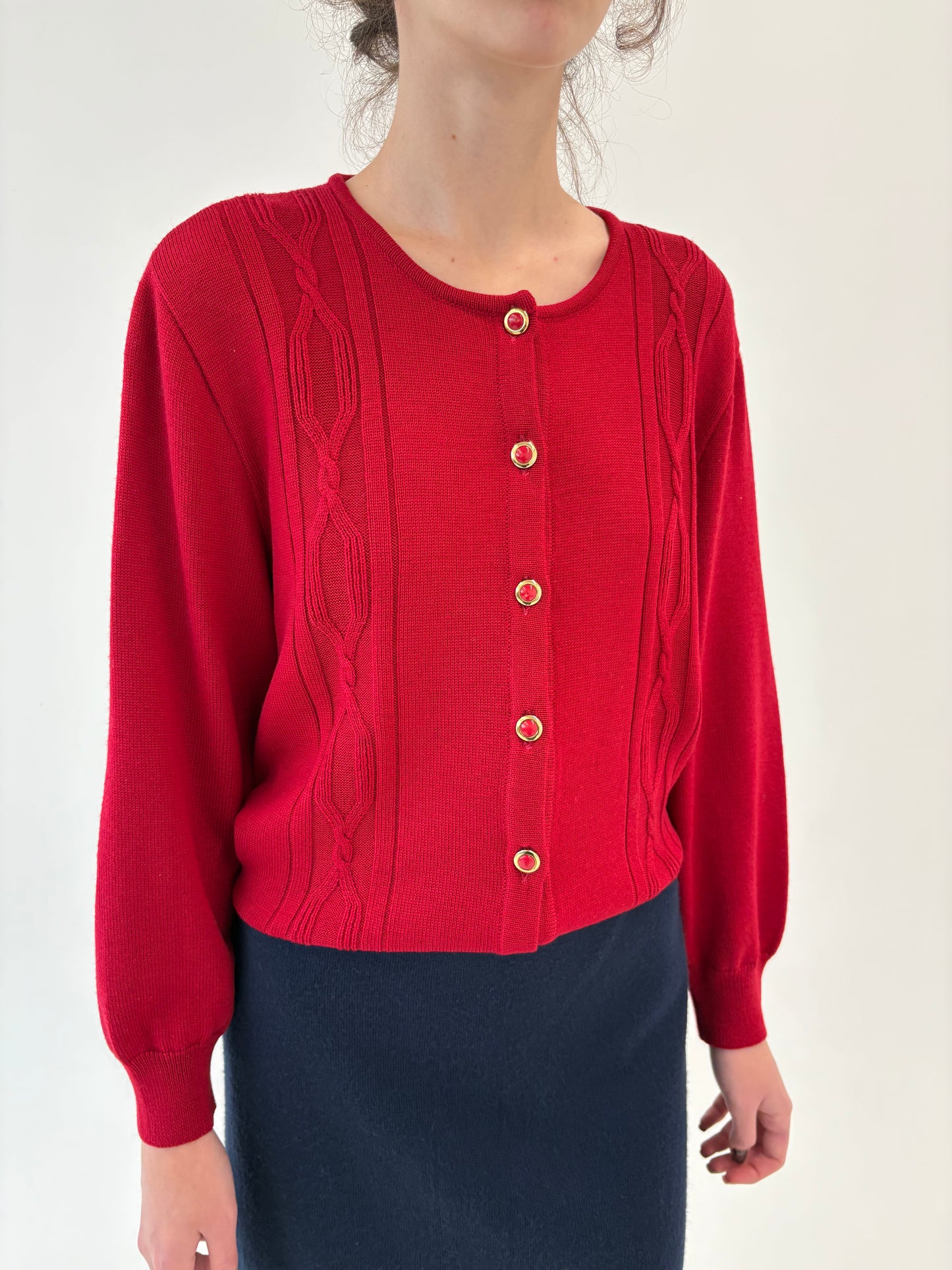 Cardigan cherry red italian de gramaj mare din lana merino extrafina