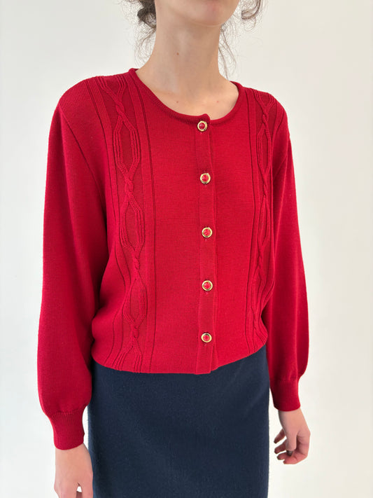 Cardigan cherry red italian de gramaj mare din lana merino extrafina