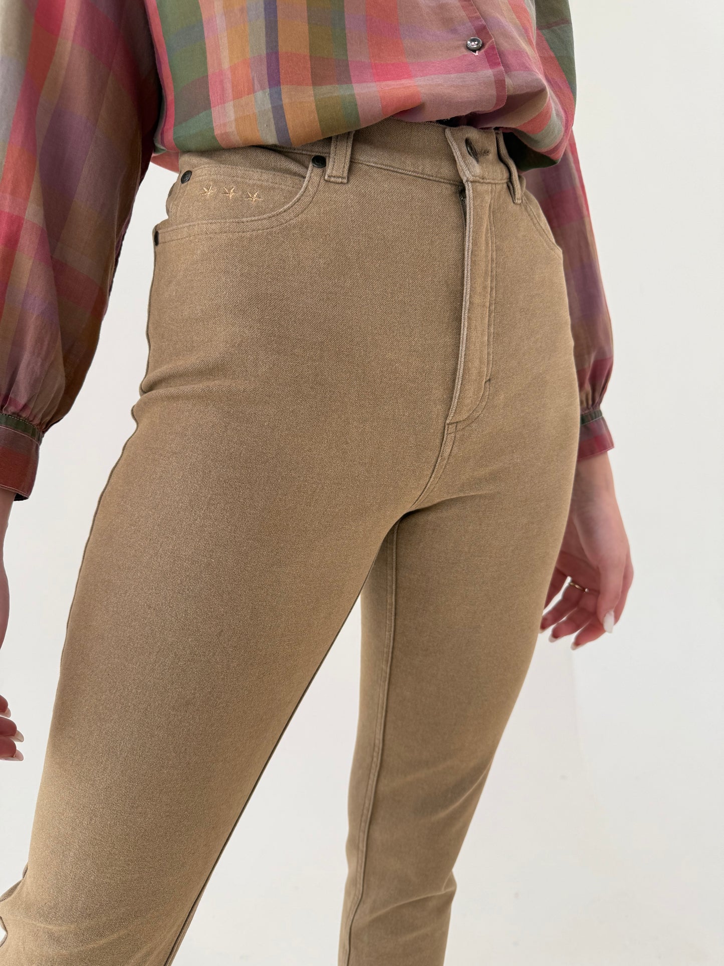 Pantaloni camel ultra modelatori premium tall din bumbac gros cu talie înaltă