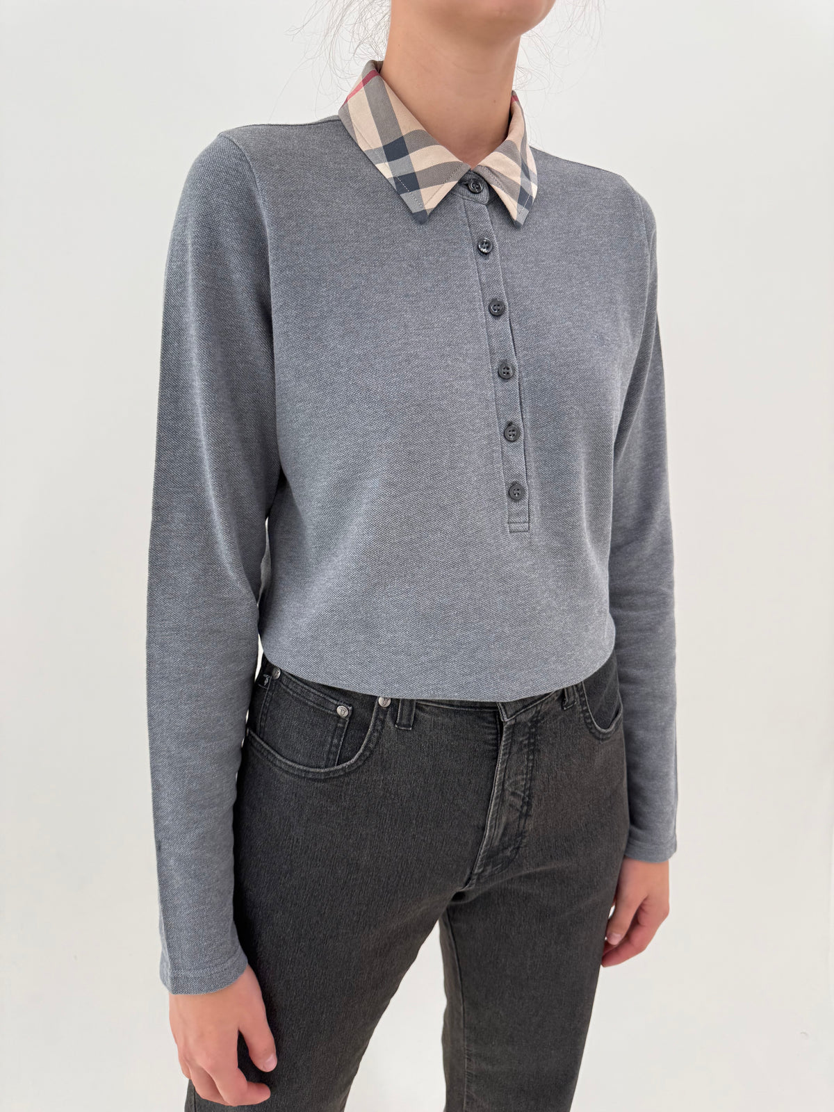 Bluză Burberry polo din bumbac gros pique și print specific brandului