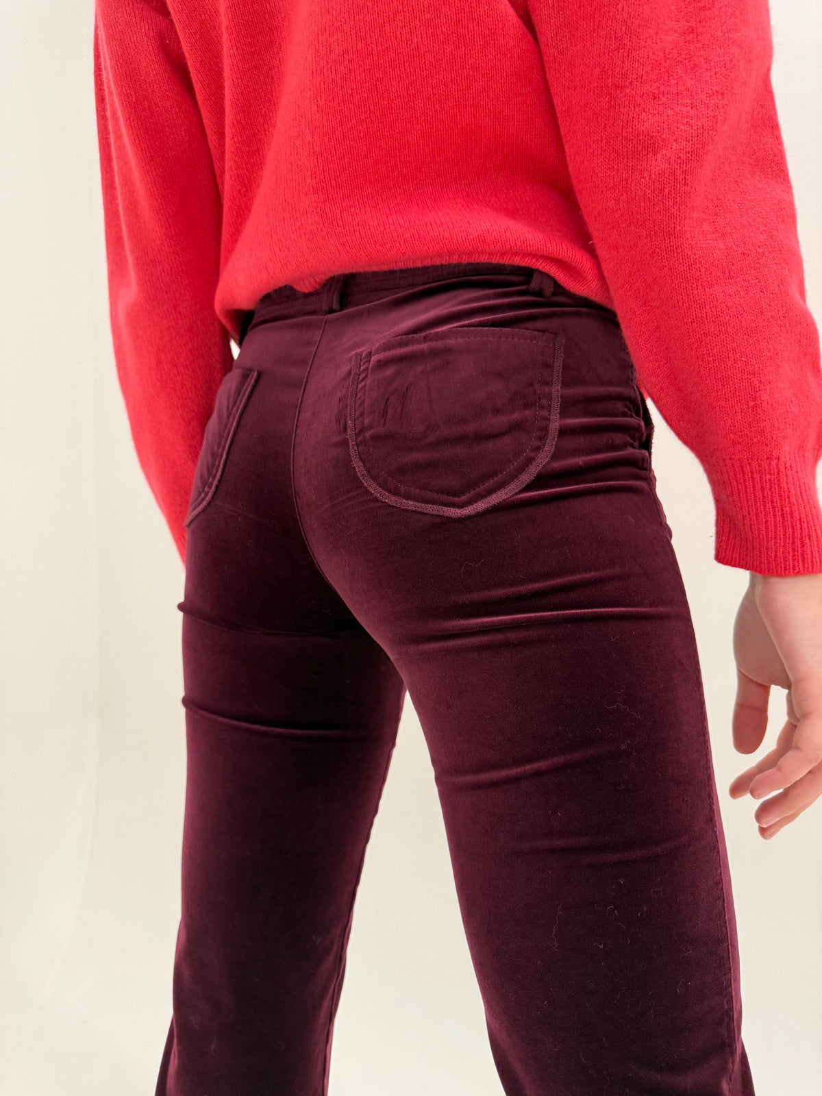 Pantaloni burgundy Luisa Spagnoli din catifea ultra confort petite