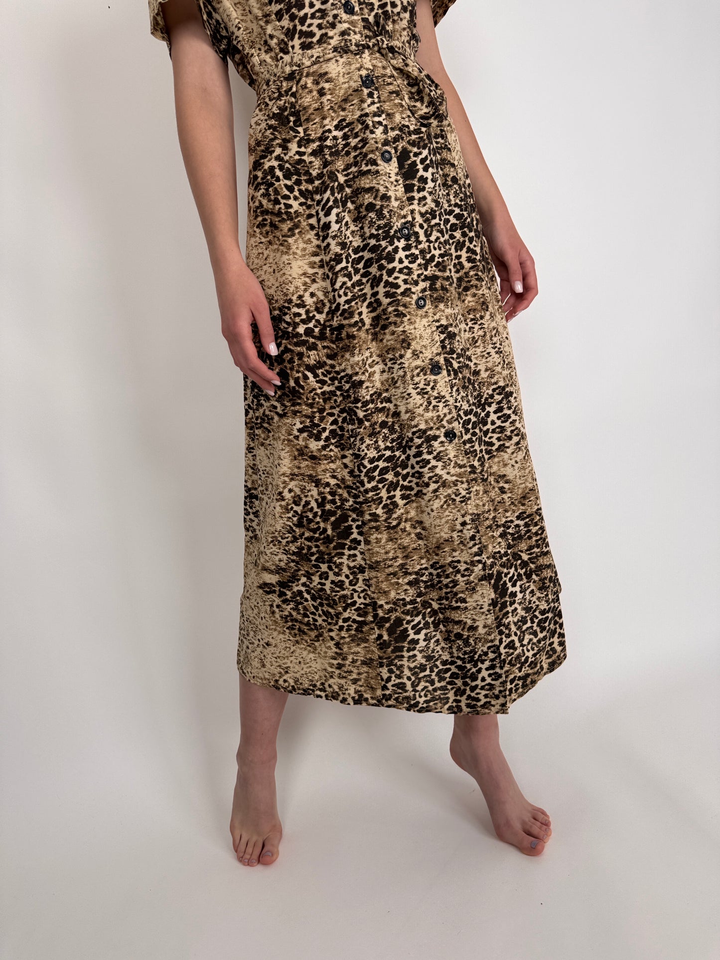 Rochie vintage animal print cu talie reglabilă