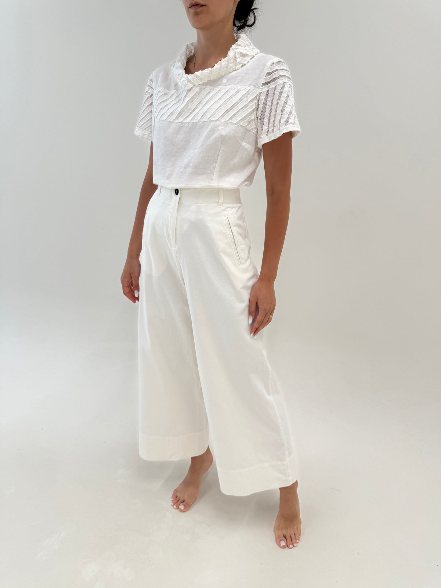 Pantaloni palazzo de brand luxury italian butter white din pânză de bumbac