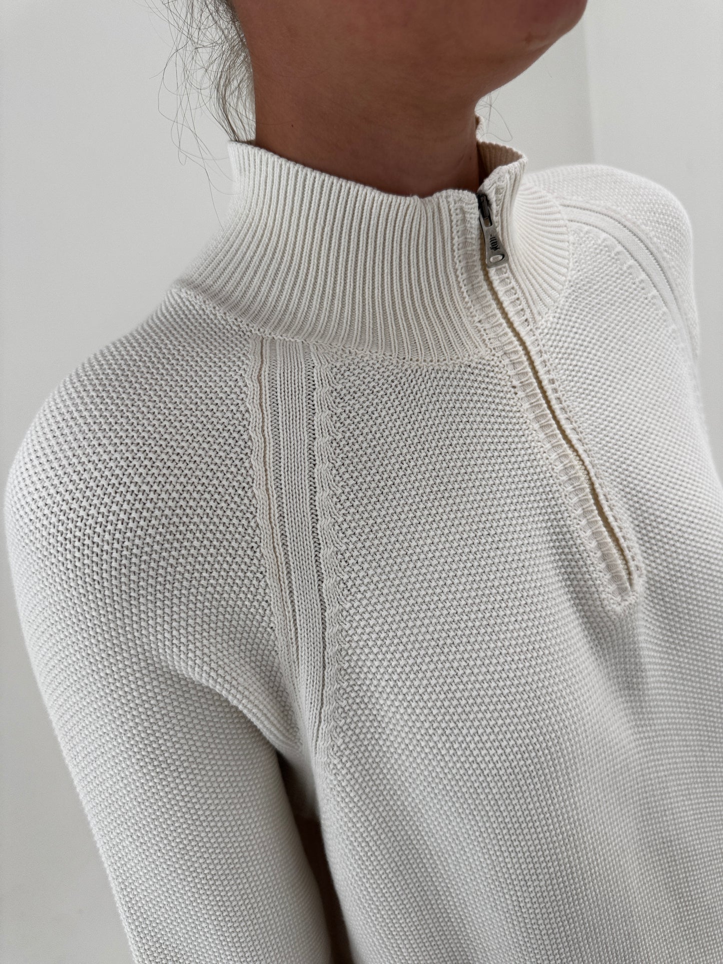 Pulover italian quarter-zip din bumbac excepțional de gramaj mare