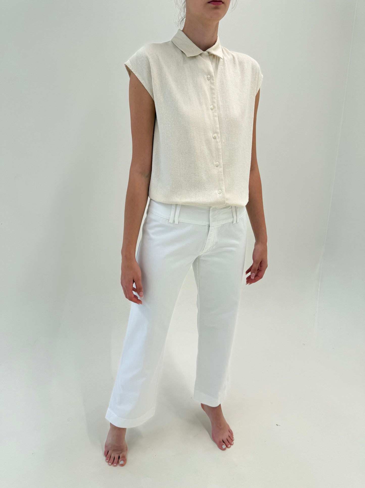 Pantaloni Max Mara off white apre palazzo din bumbac structurat
