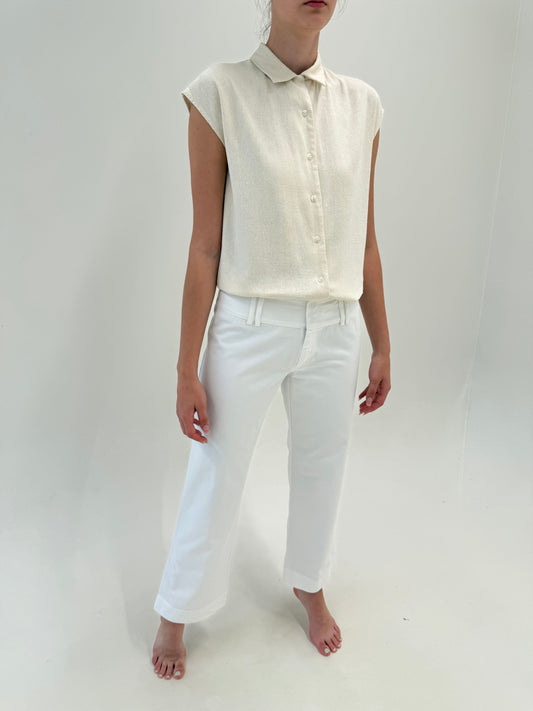 Pantaloni Max Mara off white apre palazzo din bumbac structurat