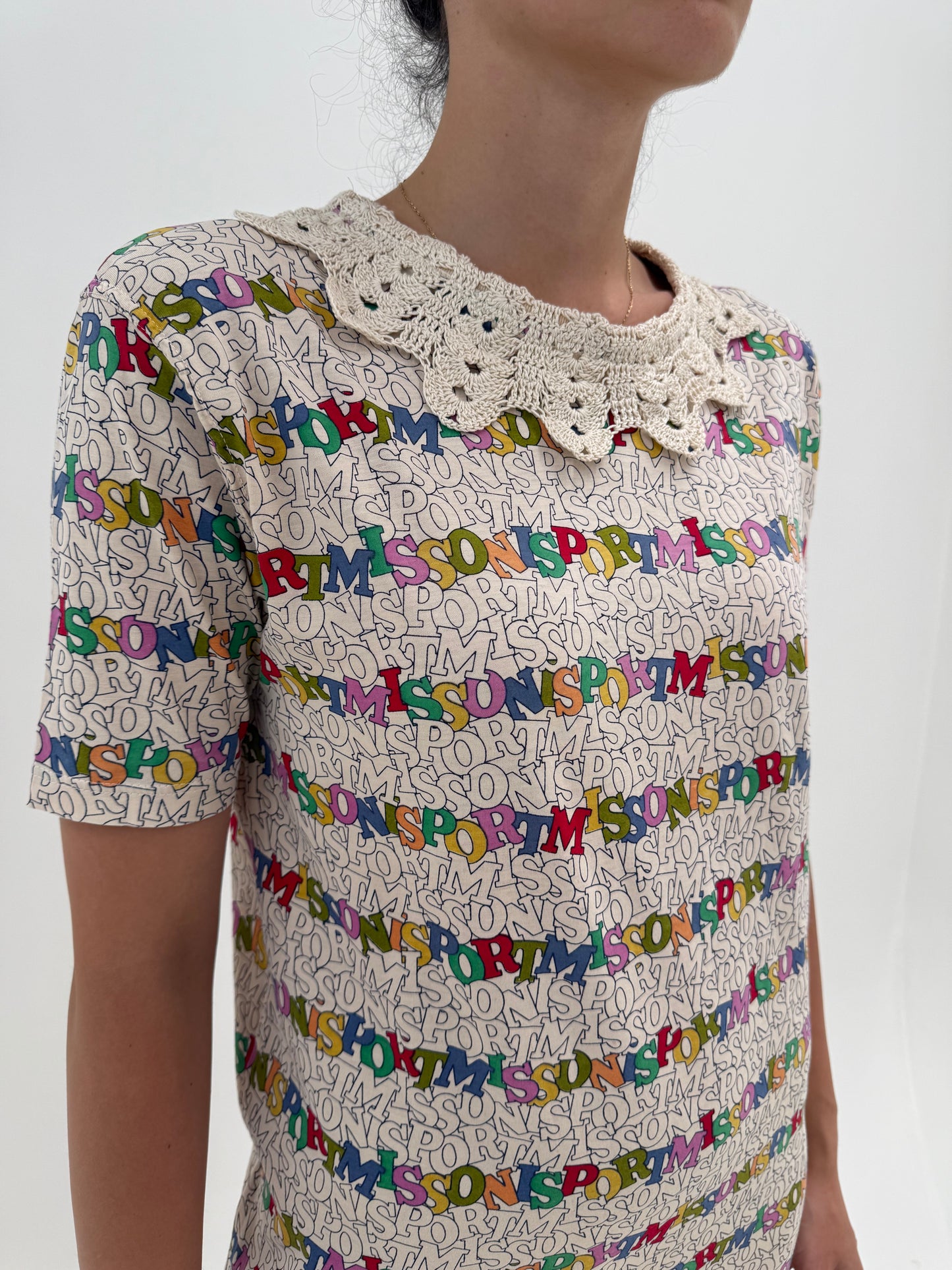 Rochie vintage Missoni cu influențe casual cu guler macrame din bumbac