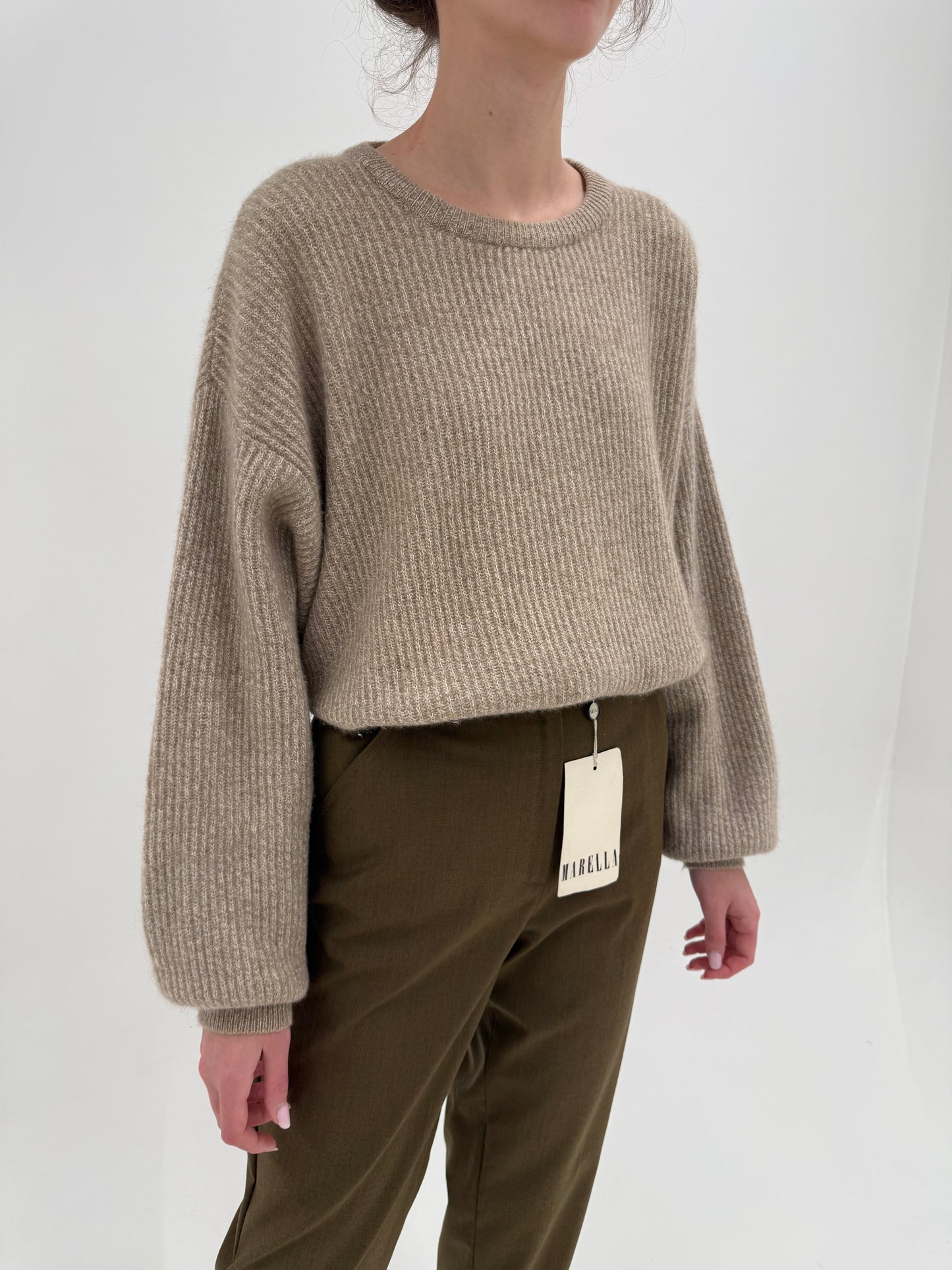 Pulover din cașmir gros ultra luxury italian camel melanj