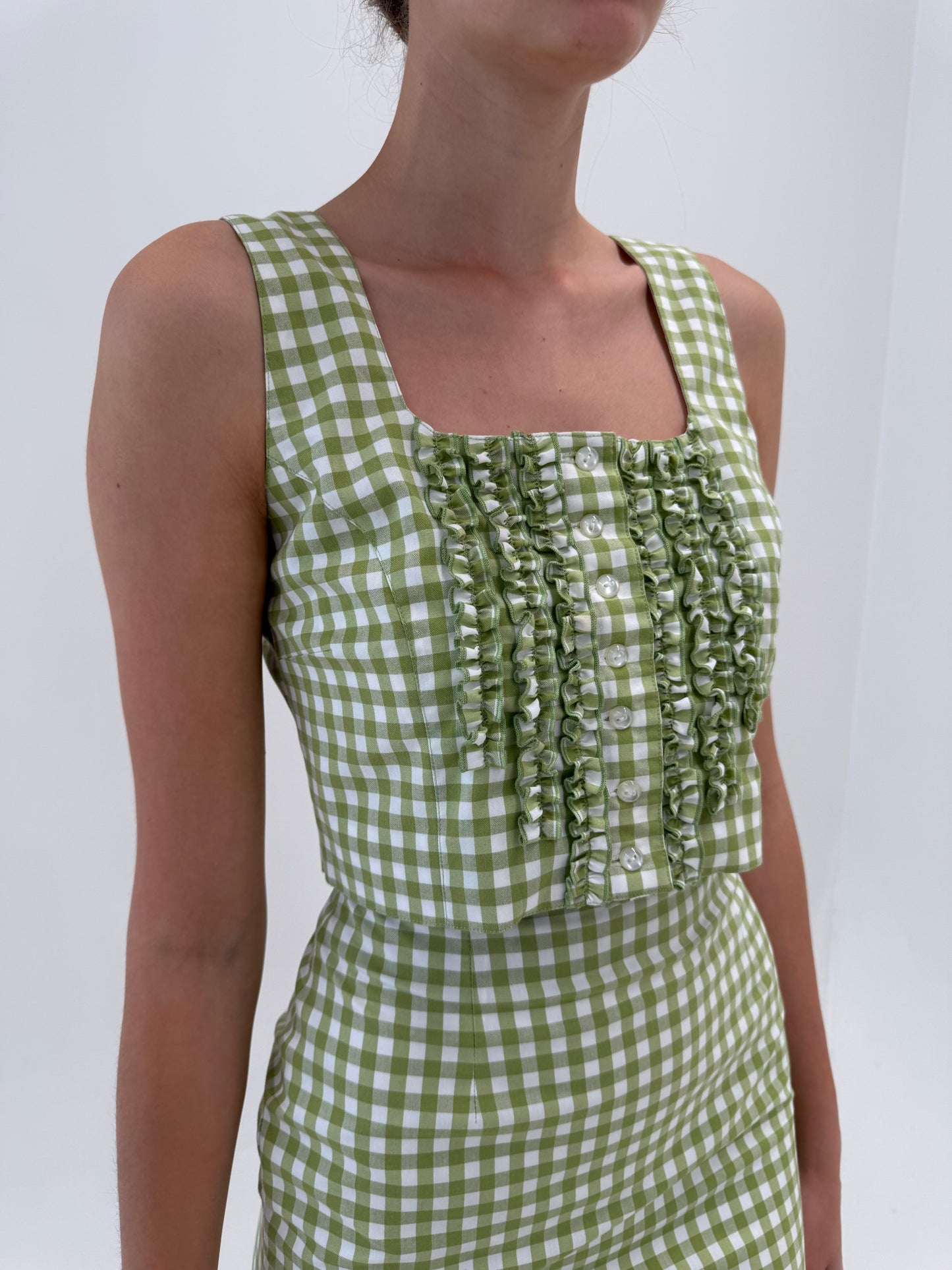 Set gingham din pânză de bumbac cu corsaj și fustă creion