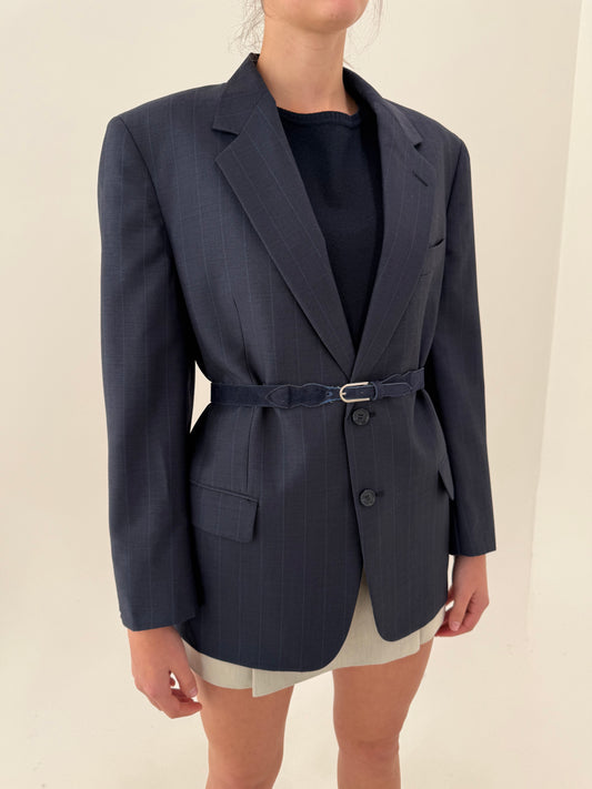 Sacou Valentino navy din lana extrafina cu dungi verticale