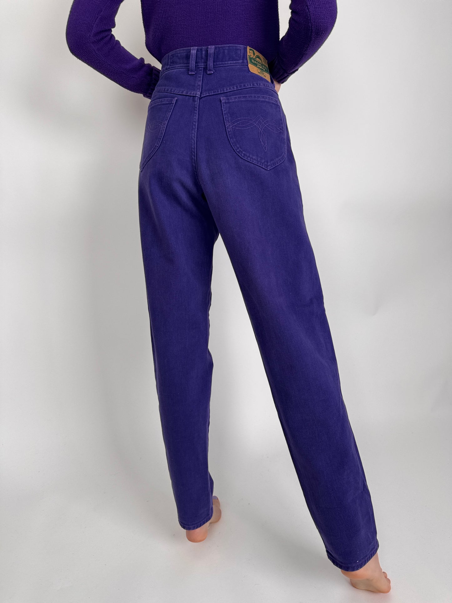 Jeanși vintage premium electric purple cu talie ultra înaltă mum fit