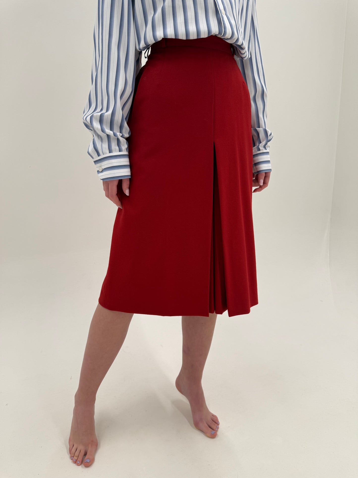 Fustă pantaloni cu talie ultra înaltă din lana extrafina cherry red