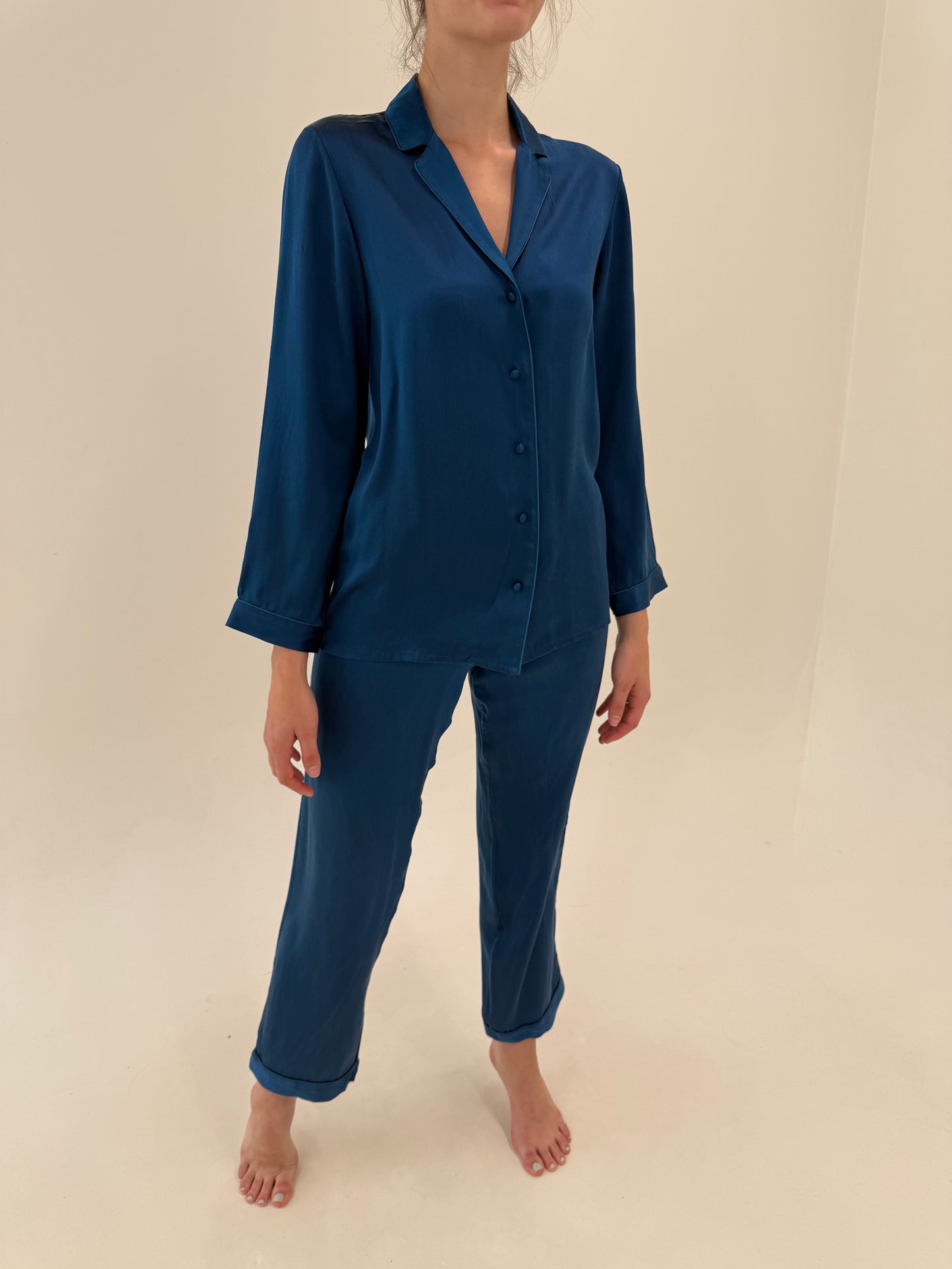 Pijama din mătase naturală teal blue