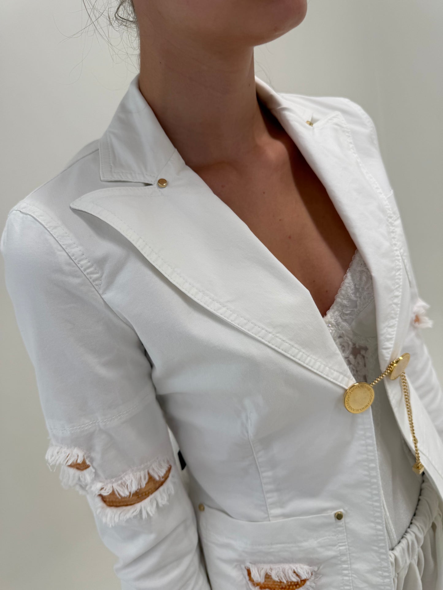 Sacou Moschino cambrat din poplin de bumbac cu detalii chic specifice brandului