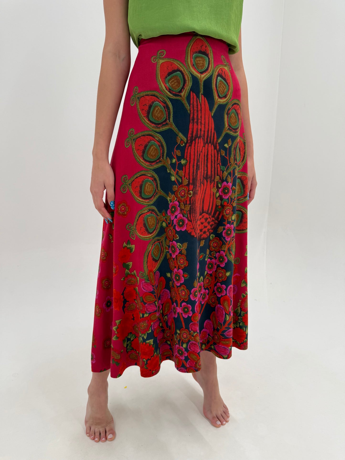 Fustă maxi nouă cu etichetă dark magenta cu print paisley în bie