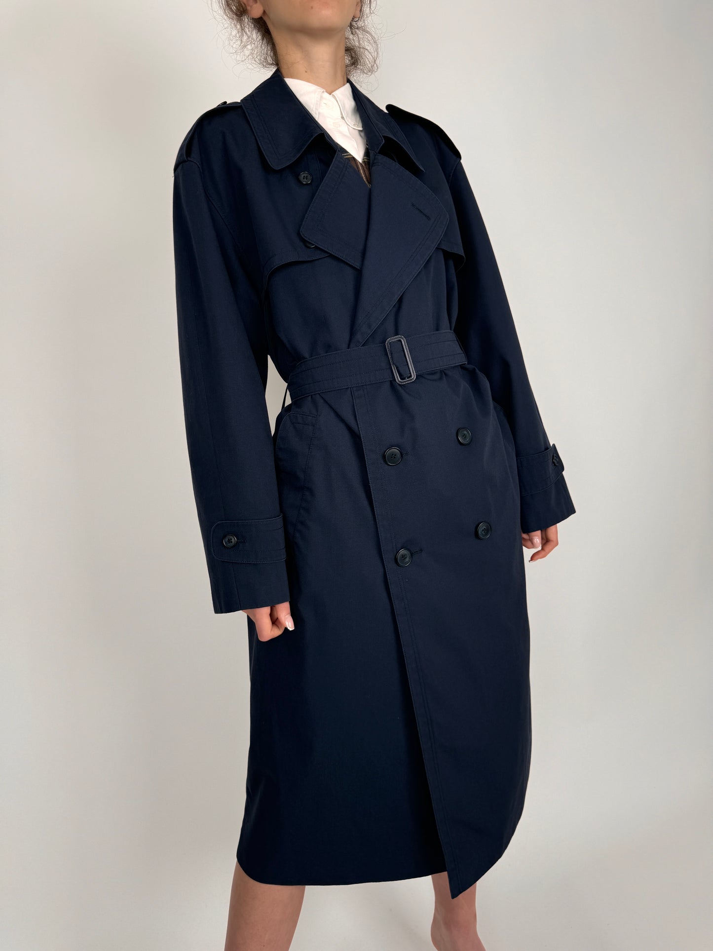 Trench vintage Navy blue cu talie reglabilă