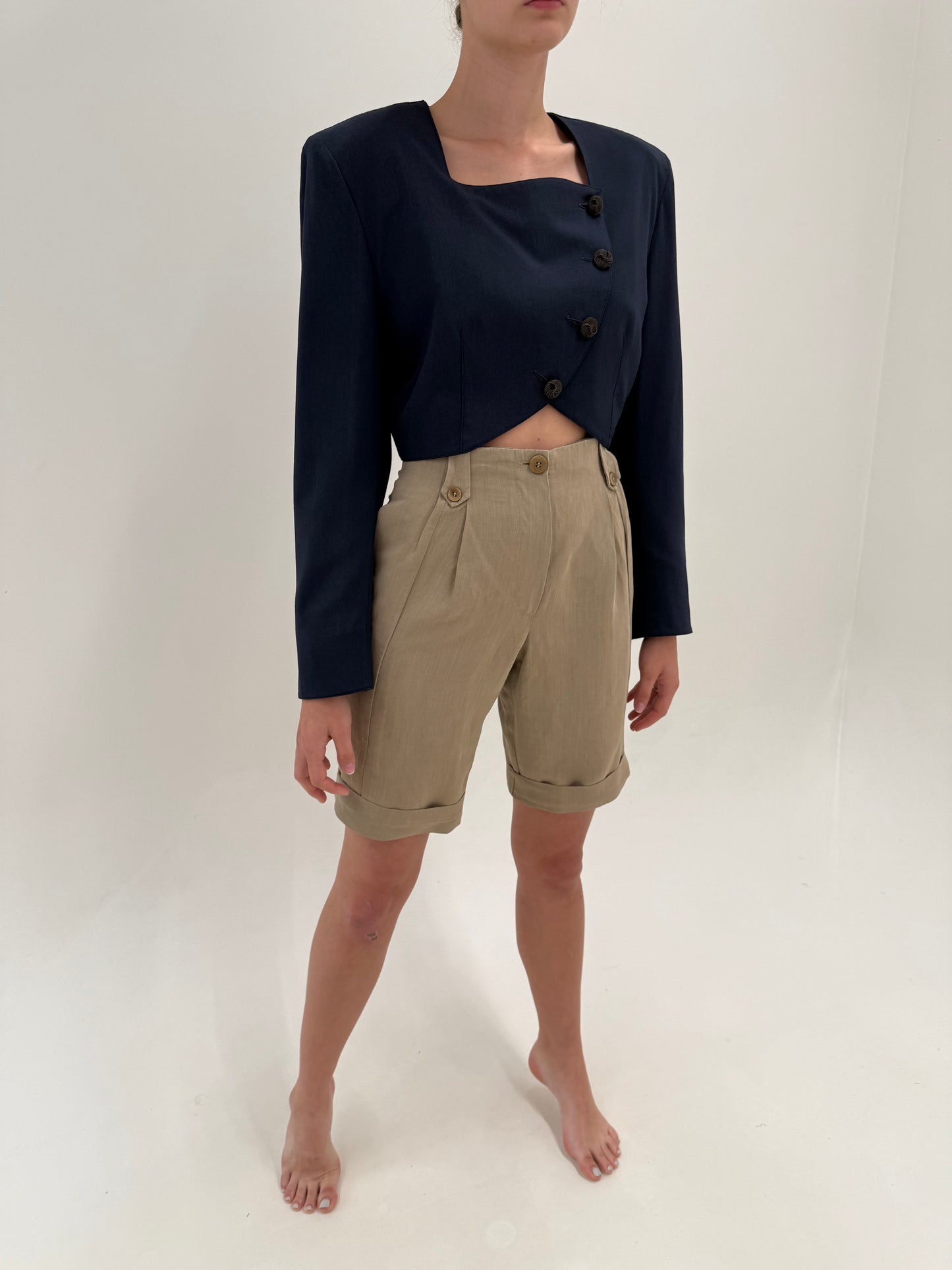 Pantaloni ultra luxury Armani camel din pânză cu talie ultra înaltă