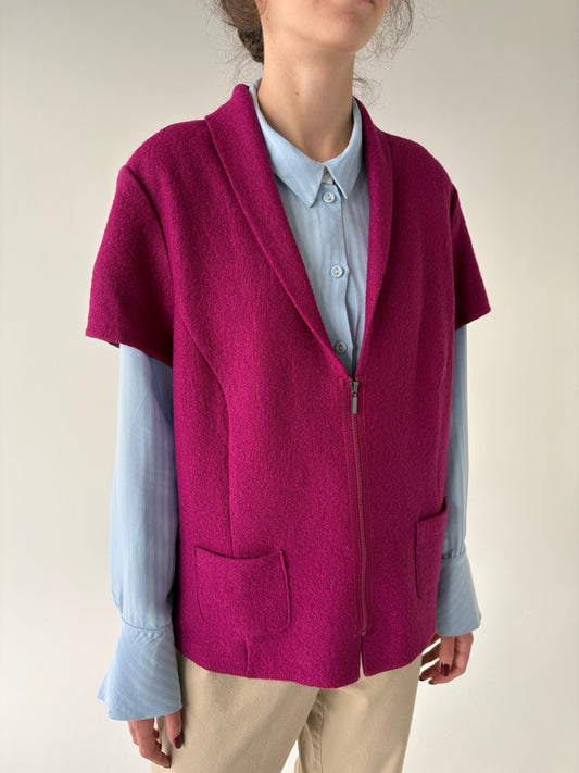 Sacou fucsia cu influențe casual din mix de lana extrafina și vascoza