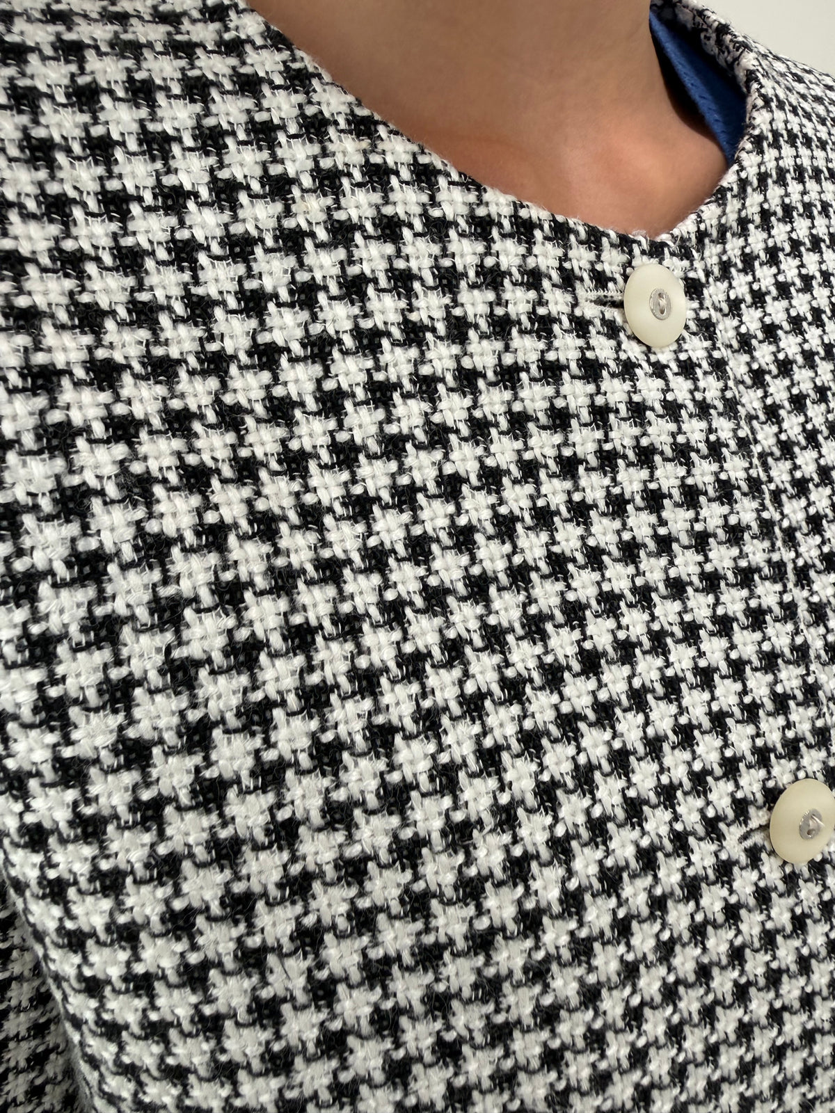 Sacou vintage din tweed alb negru de lana extrafina și bumbac
