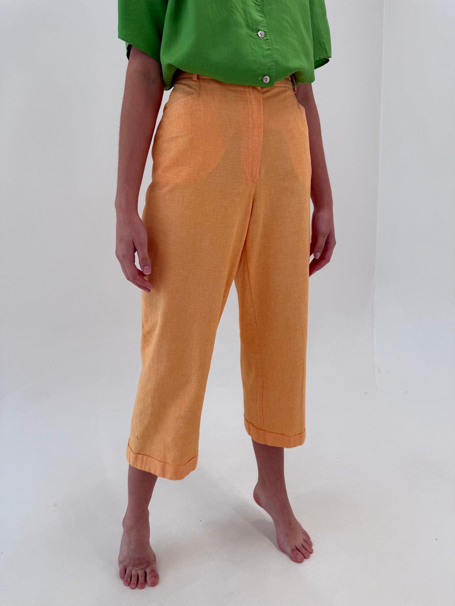 Pantaloni petite din pânză premium apricot orange