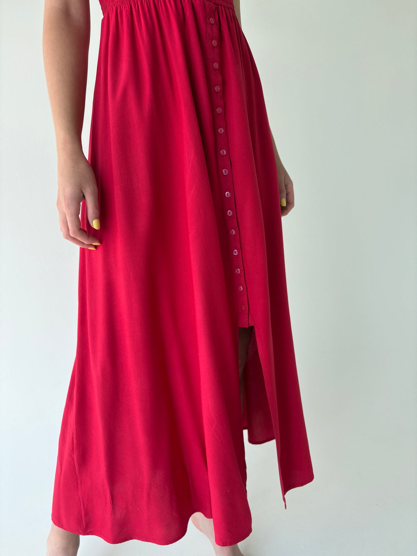 Rochie maxi roșu superb cu bust și talie elastice texturate