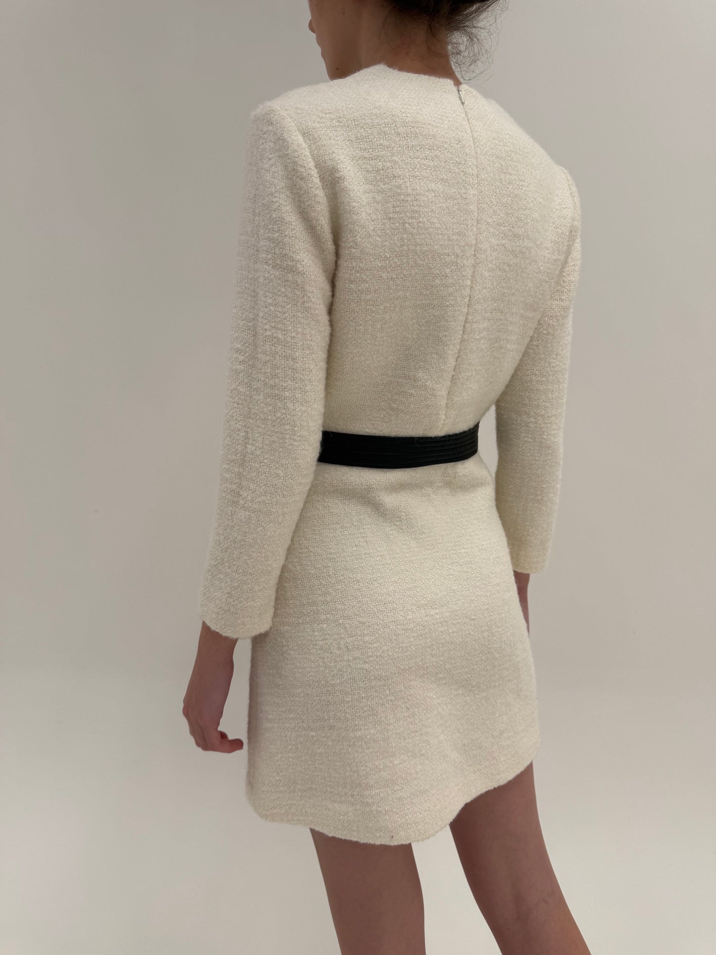 Rochie Maje din tweed de lana cu talie ultra înaltă marcată