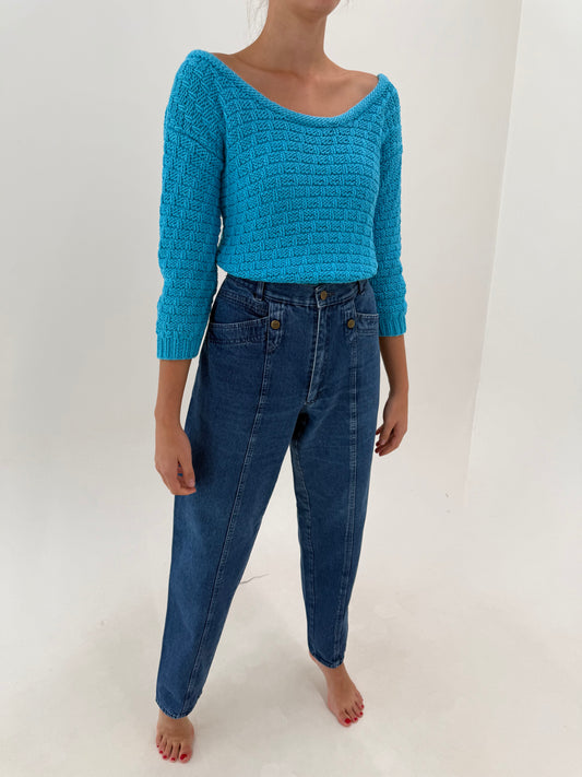 Jeans old vintage tall cu buzuznare oblice mom fit classic wash