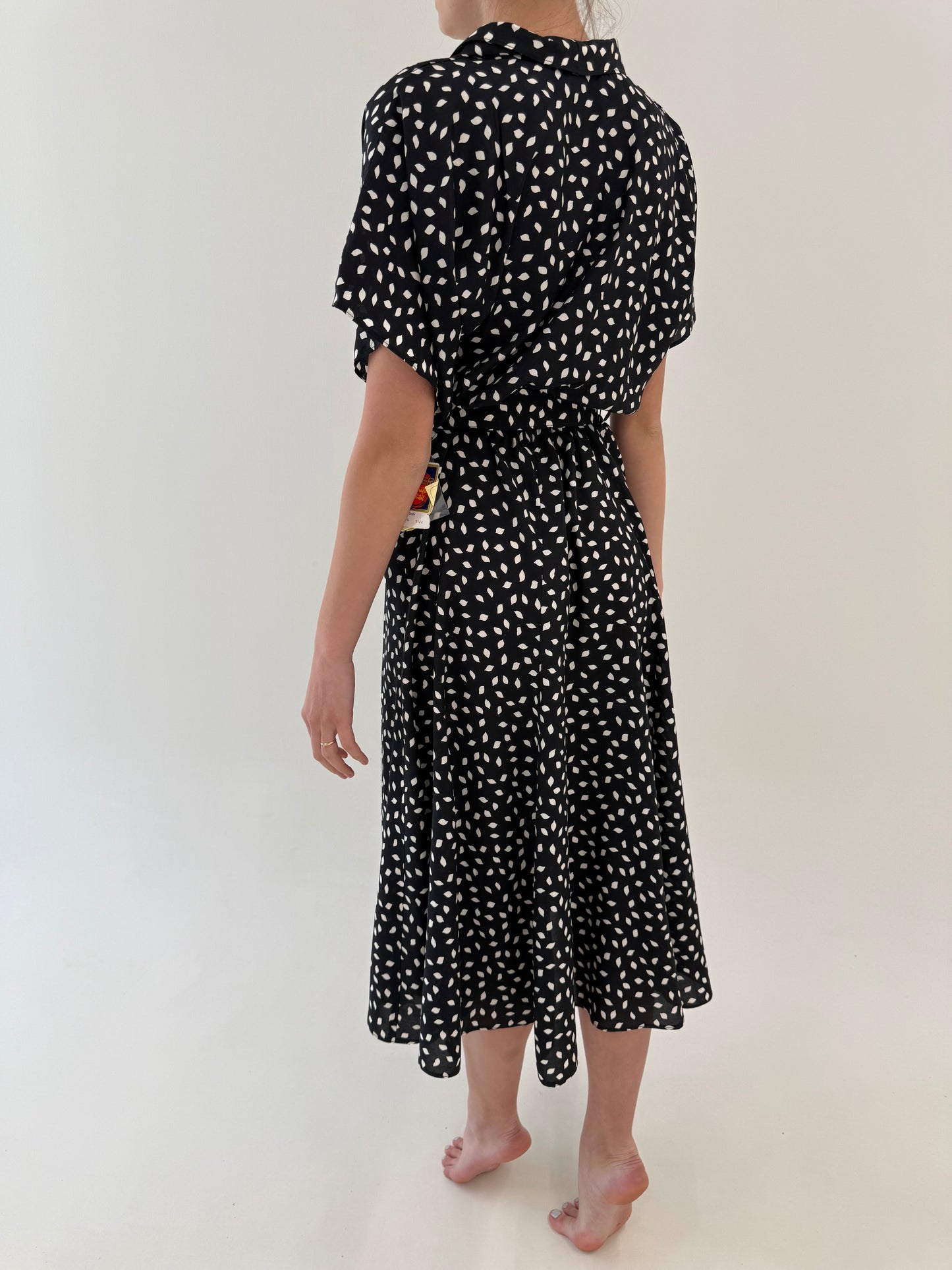 LBD maxi vintage nouă cu etichetă cu talie ultra înaltă elastică și print alb