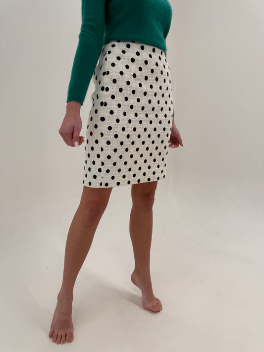 Fustă cu talie înaltă din tweed de bumbac cu buline