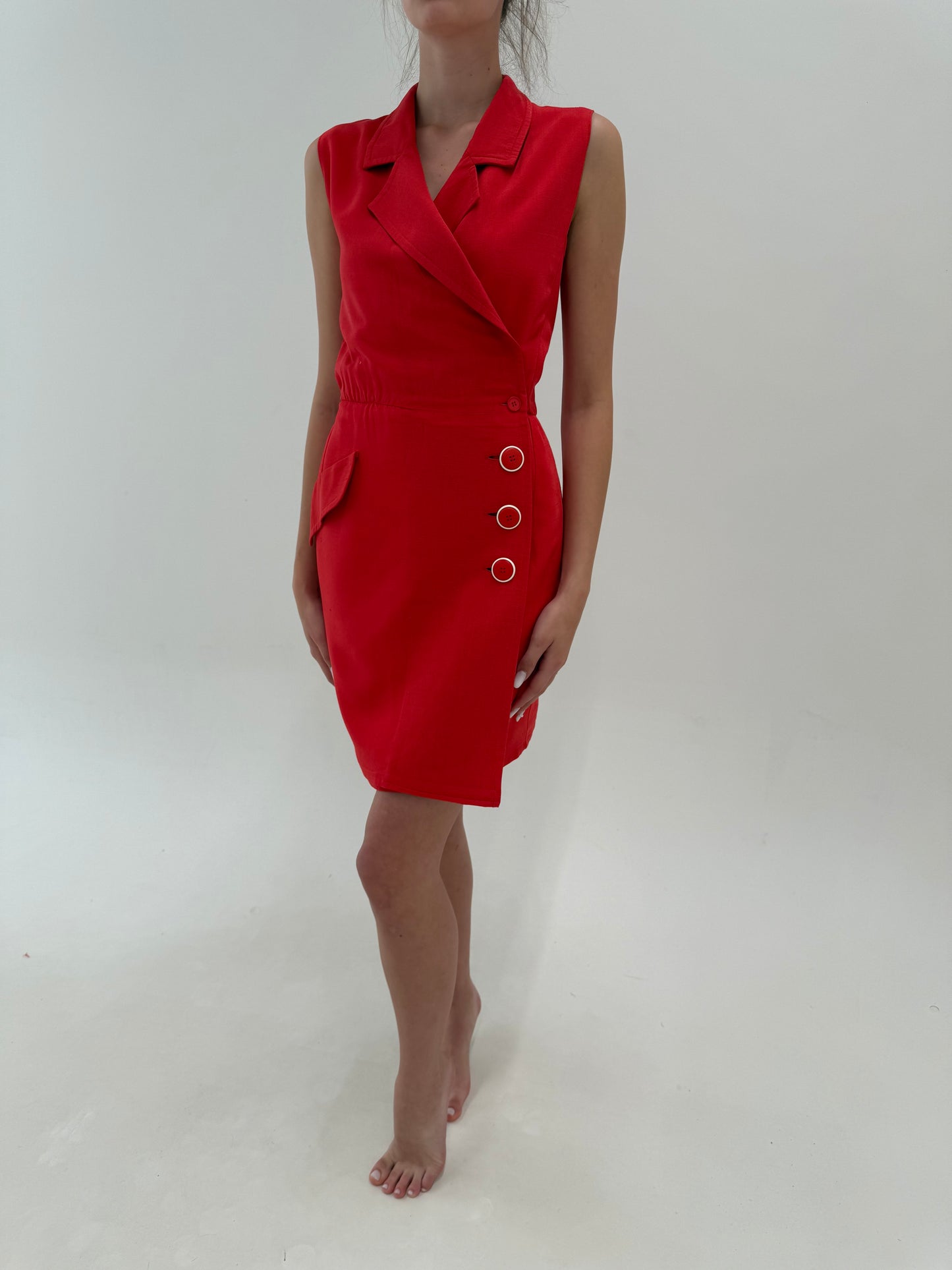 Rochie vintage Yves Saint Laurent de arhivă sfârșit de ani 80 din pânză în croi petrecut