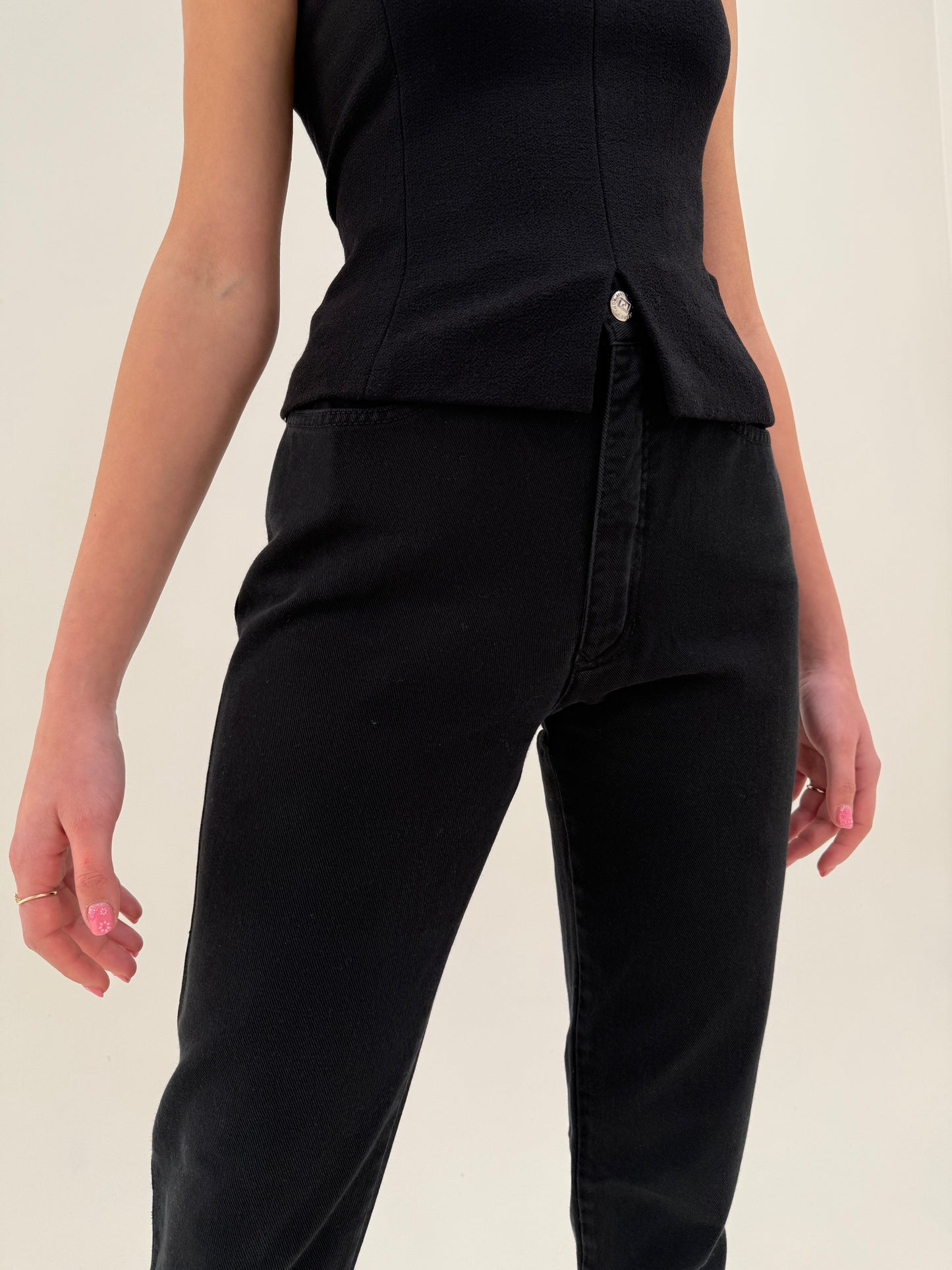 Jeans vintage Fendi negri mom fit cu talie ultra înaltă