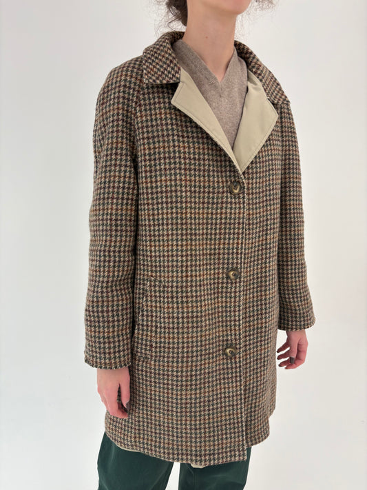 Trench vintage camel cu 2 fete una din lana extrafina și una din gabardină