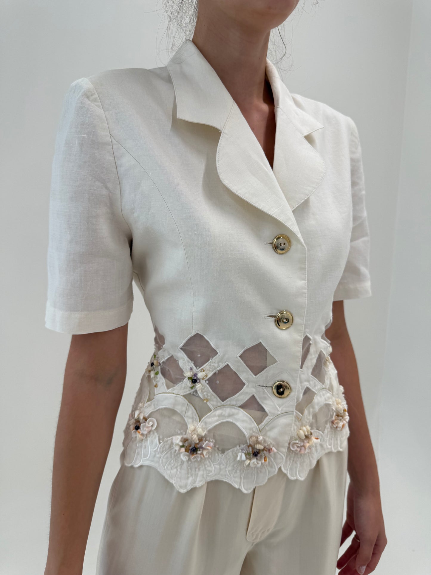 Sacou superb couture italian cu aplicații manuale naturale