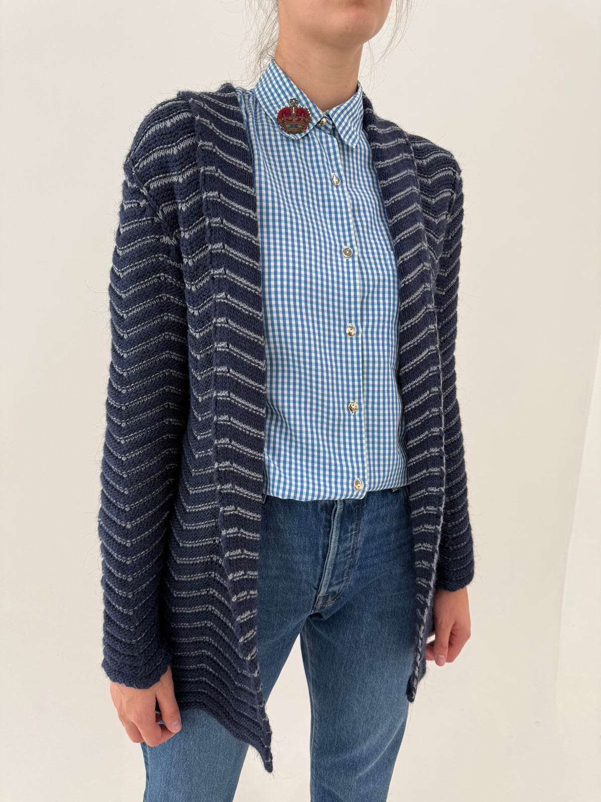 Cardigan din lana cu alpaka din tricot texturat în croi lung