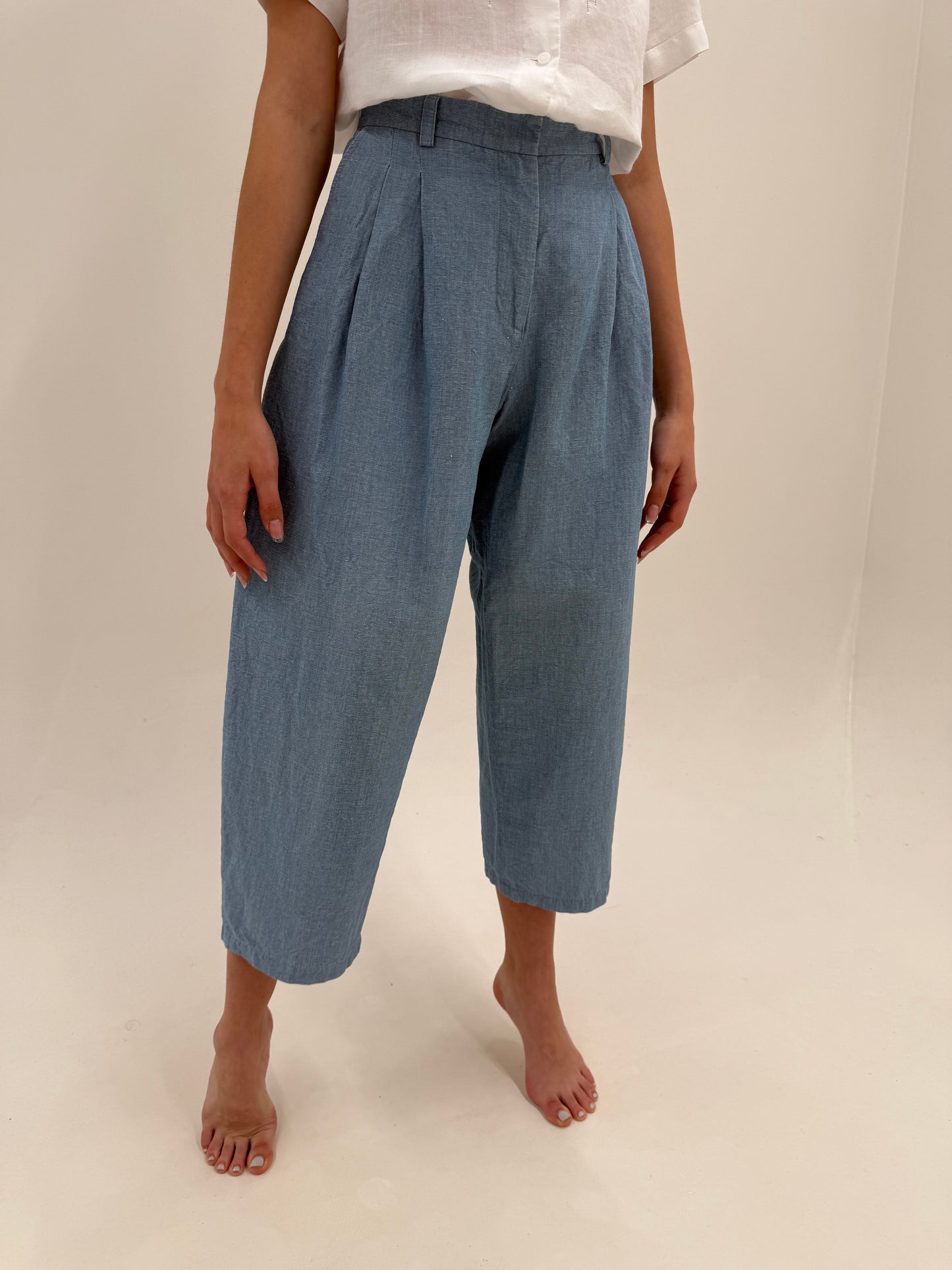 Pantaloni de brand luxury jeans blue italienești barrel din pânză de in și bumbac
