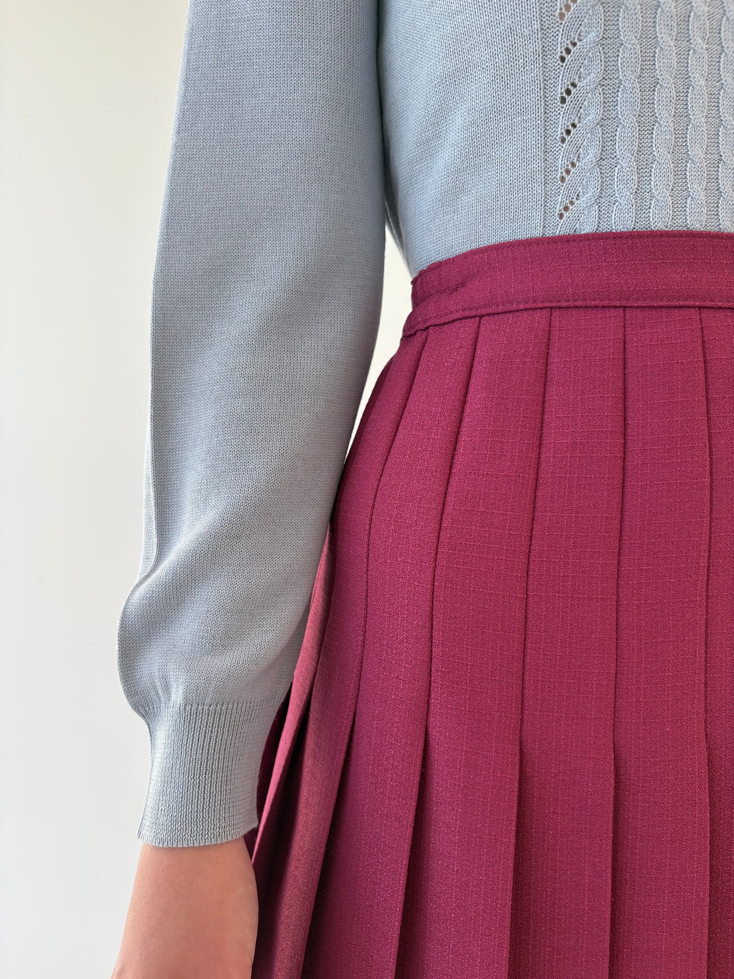 Fustă plisata rosebud pink din mix de lana extrafina cu talie elastică