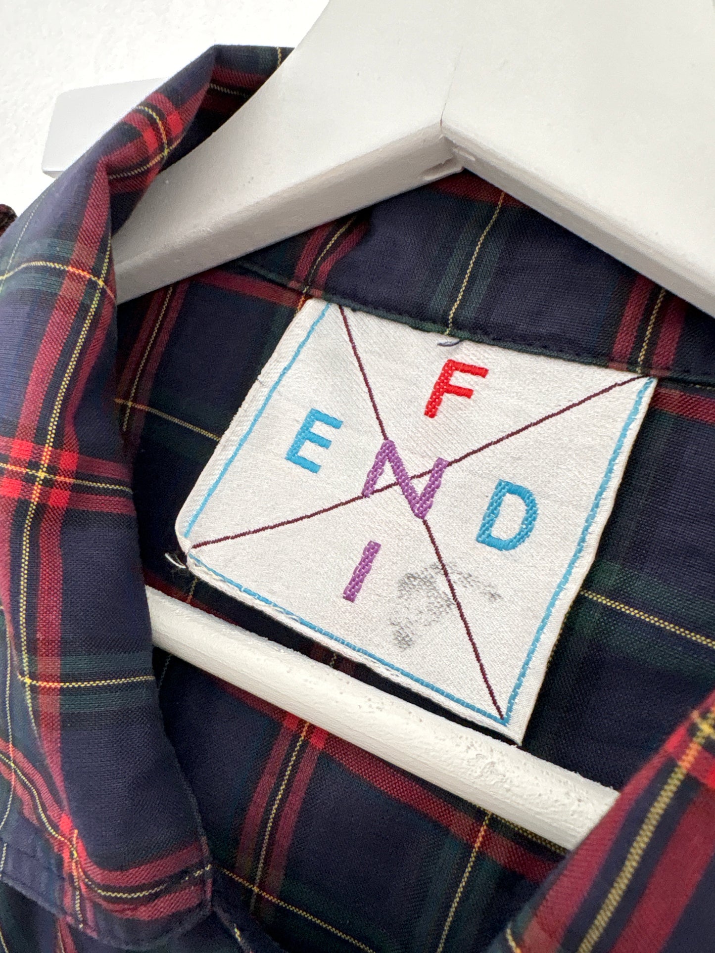Geacă Fendi vintage din panza de bumbac în carouri și croi retro modern