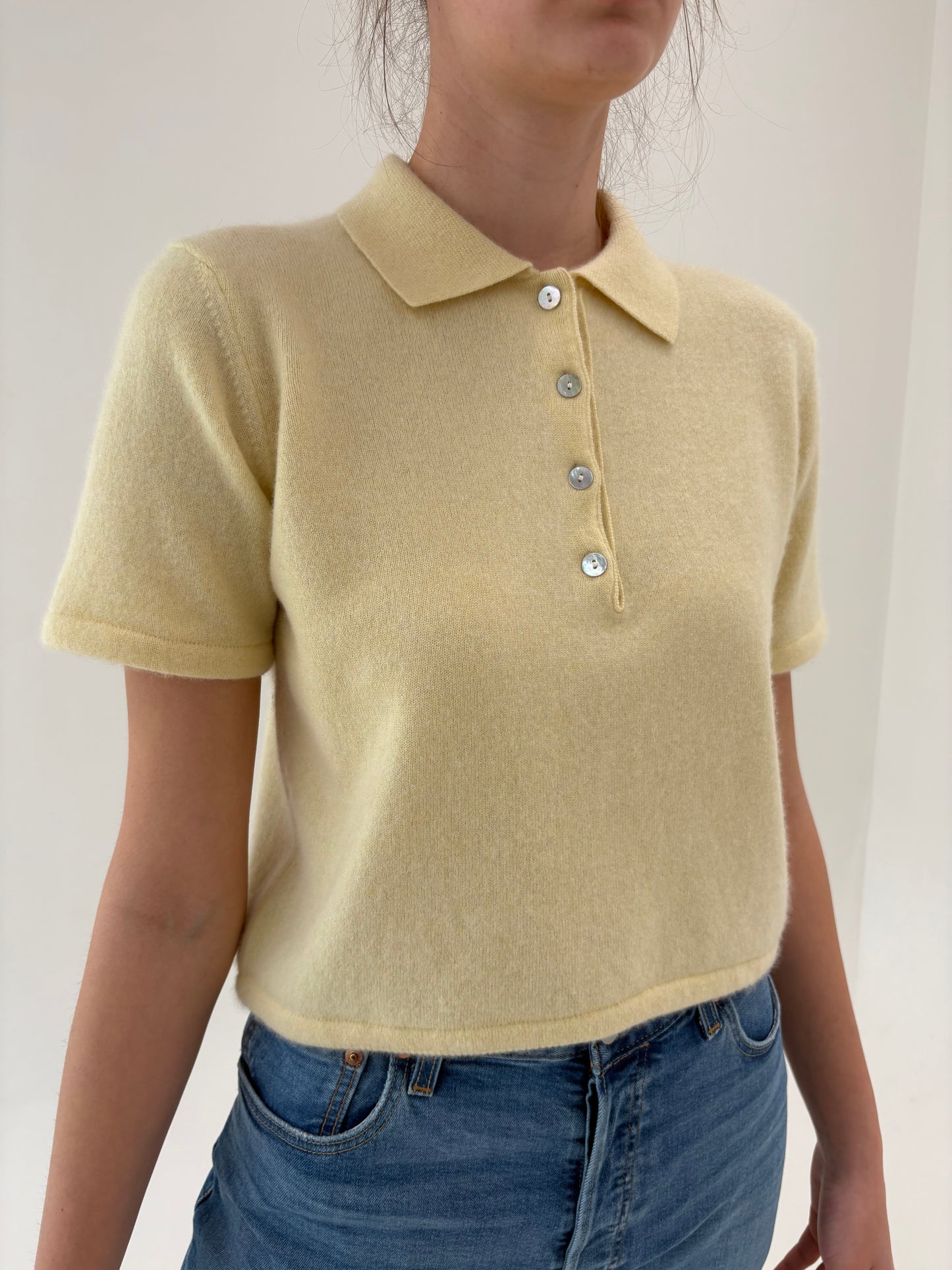 Top luxury polo Madeleine din cașmir butter yellow