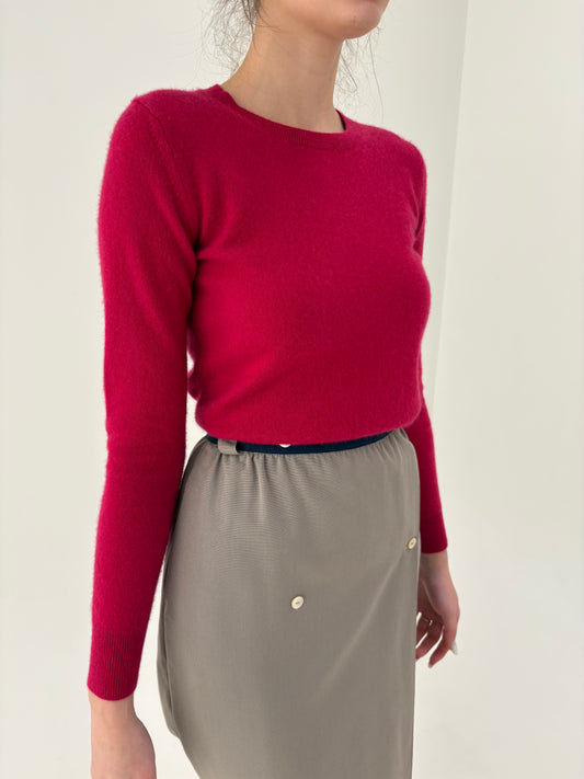 Puloveras din cașmir raspberry red crew neck talk