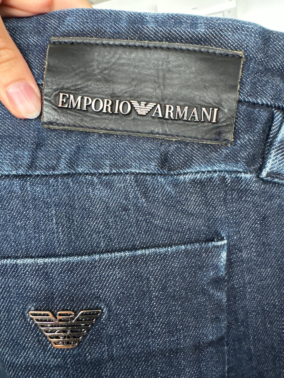 Jeans Armani tall din bumbac plin classic wash straight leg