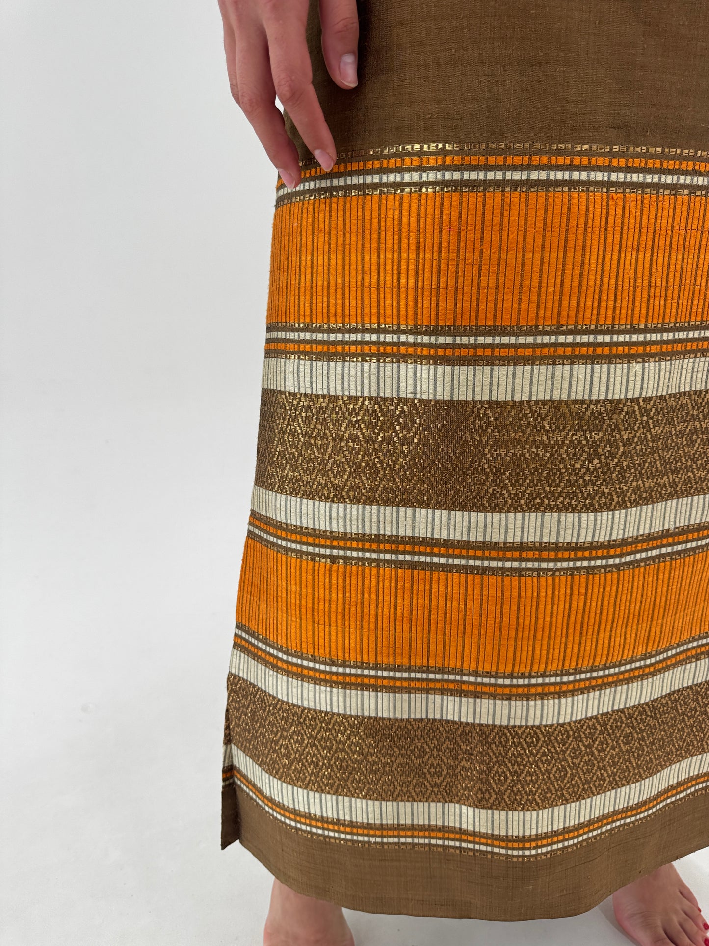 Rochie vintage maxi old vintage final de ani 60 din mătase thailandeză groasa țesută manual