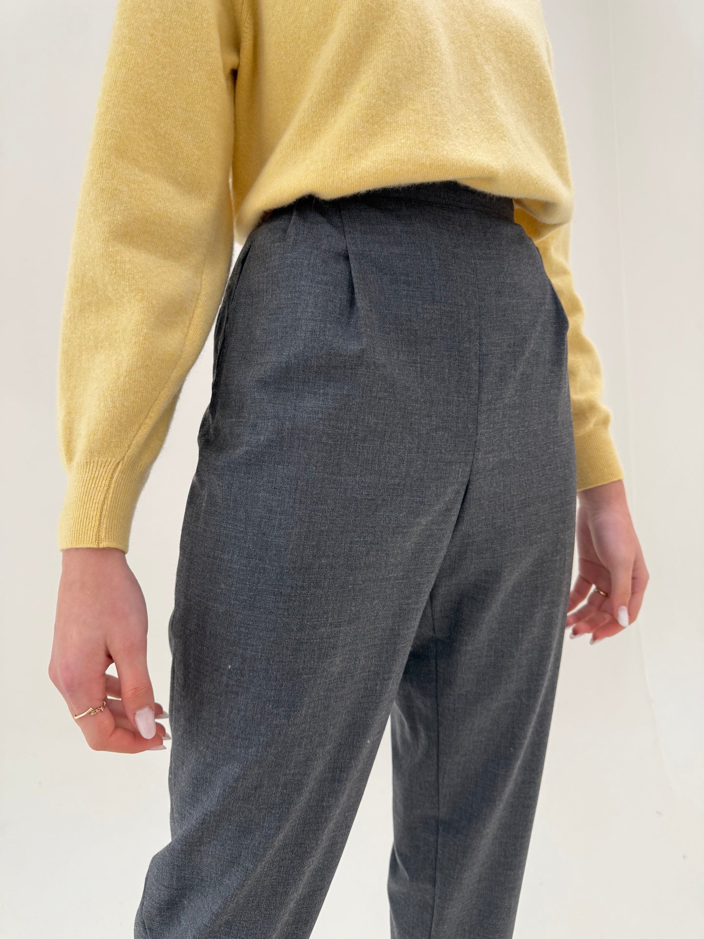 Pantaloni din lanita subțire de primăvară cu talie ultra înaltă și pense